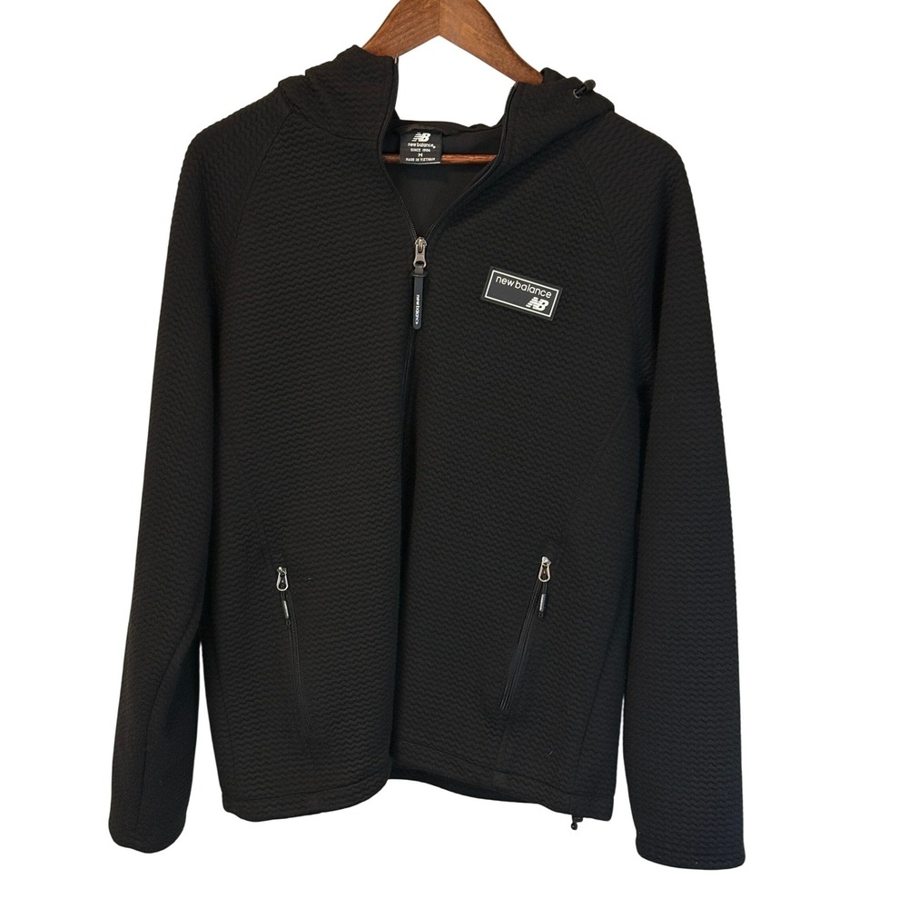 New Balance Black Textured Full Front Zip Hooded Jacket Women's size Medium